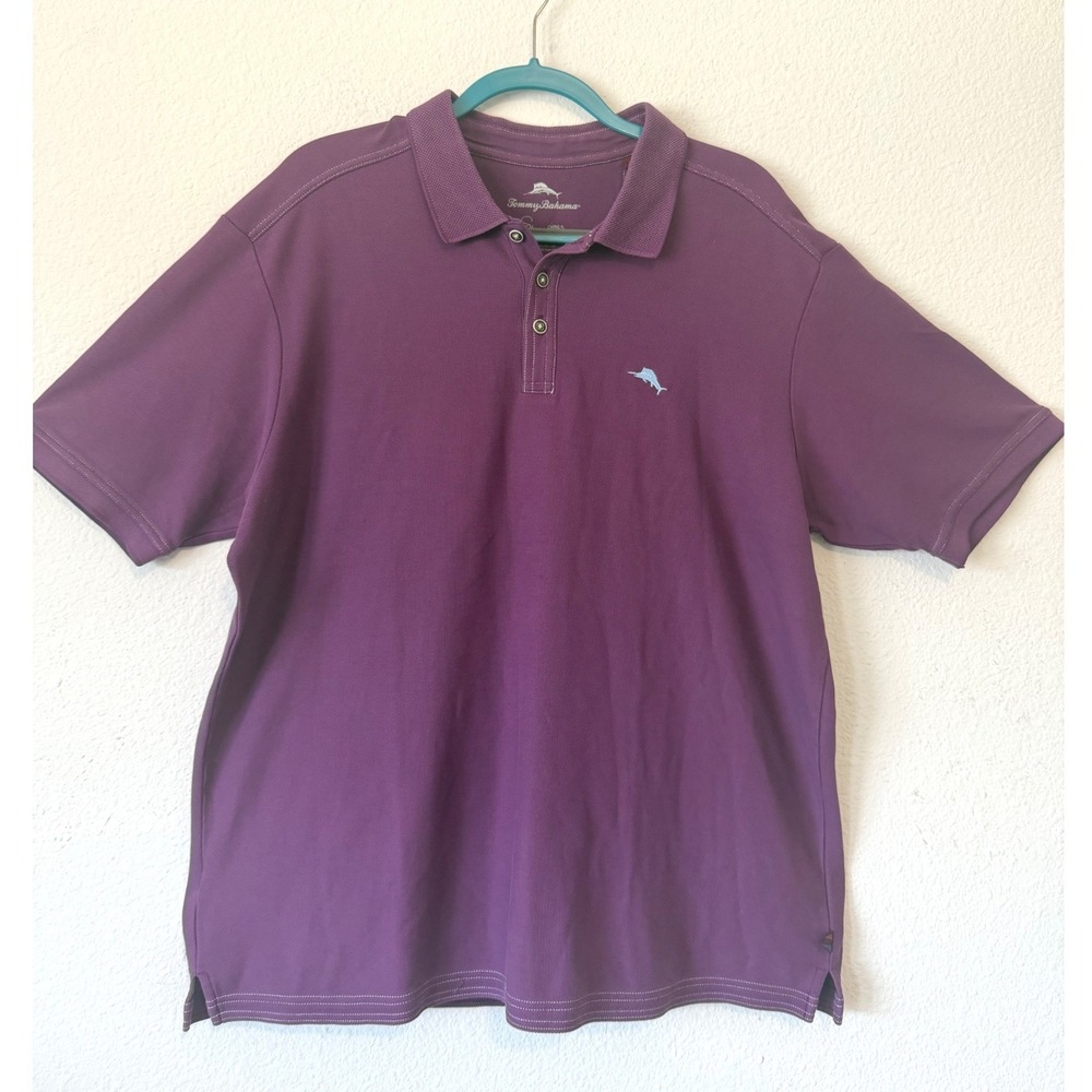 Tommy Bahama Polo Shirt XL Purple Supima Cotton Marlin Logo Casual